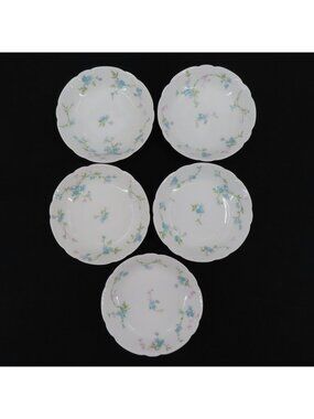 Haviland Limoges 5 inch Set of 5 Blue Floral Flower Scallop Edge Bowls France